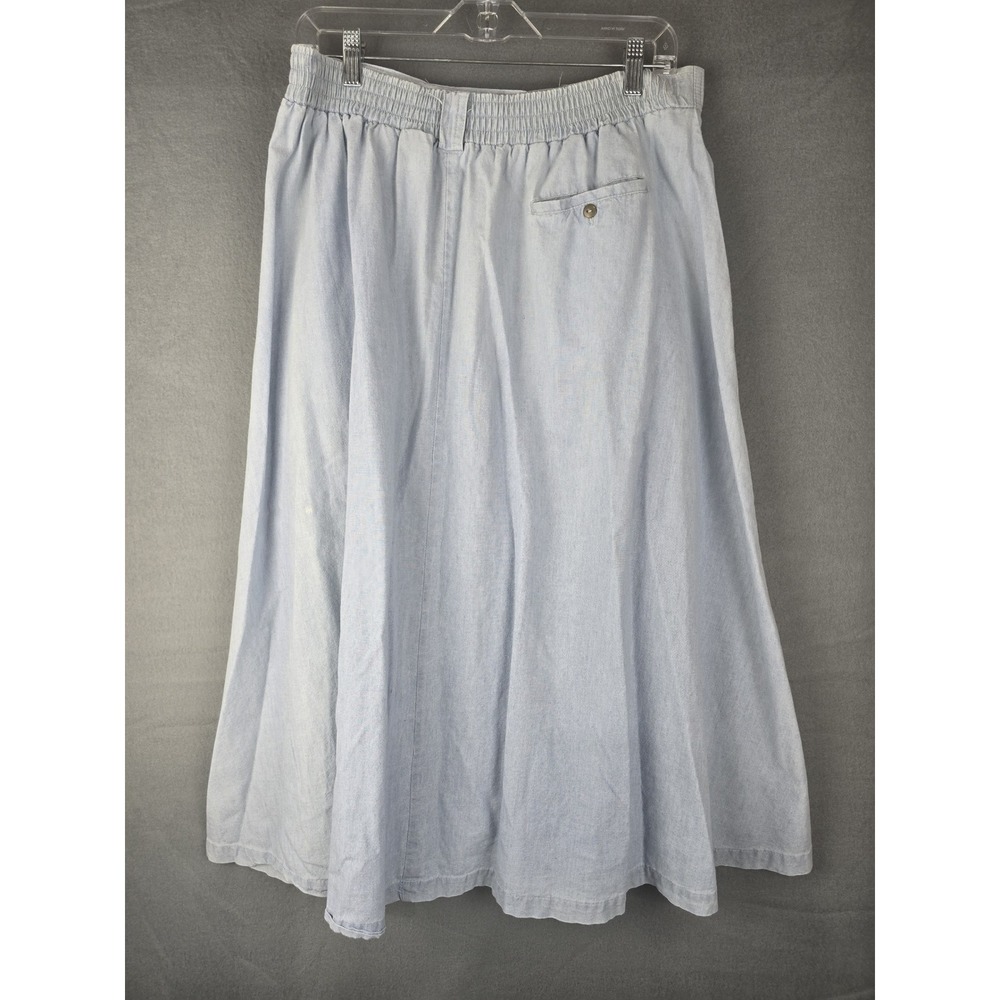 VTG Westbound Skirt Womens 12P Blue Chambray Button Front Midi Cottagecore Weste